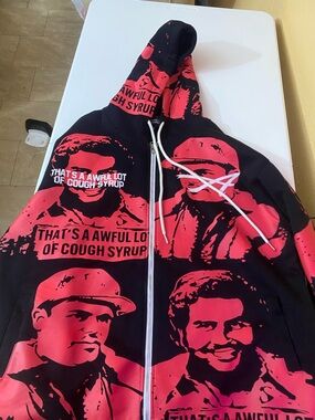 Men's Black & Red Graphic Zip-Up Hoodie Sweatshirt